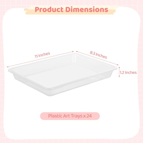 OMISTAR 24 PCS Plastic Art Clear Trays - 11 x 8.3 x 1.2 Inches Flat Storage Tray Serving Organizer Trays, Stackable Bins for Painting Beads Office DIY Projects