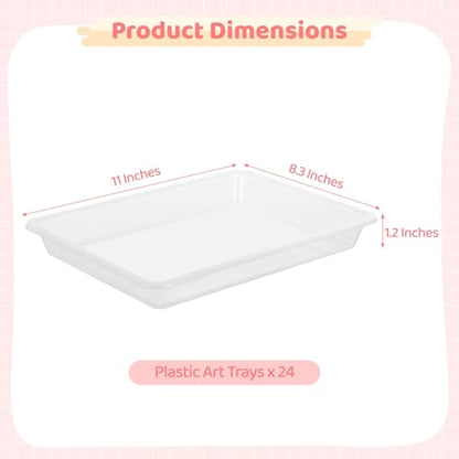 OMISTAR 24 PCS Plastic Art Clear Trays - 11 x 8.3 x 1.2 Inches Flat Storage Tray Serving Organizer Trays, Stackable Bins for Painting Beads Office DIY Projects