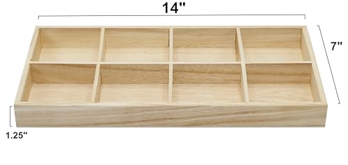 8 Section Wooden Trays – 14" × 7" Rectangular Organizers with 8 Compartments for Crafts, Drawer Tidying, Snacks, and Display | 2 Pack - size: 8 Section