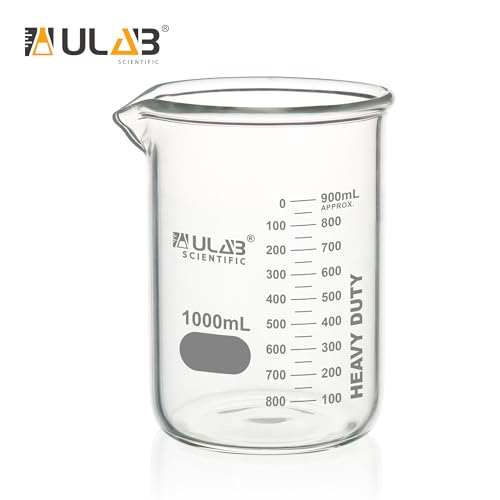 ULAB Heavy Duty Glass Beakers, Vol.1000ml (33.8oz), Borosilicate 3.3 Glass, Thick Wall Beakers, with Double Scale, Superior Durability & Chemical Resistance, UBG1064 - style: 1pc of Vol.1000ml