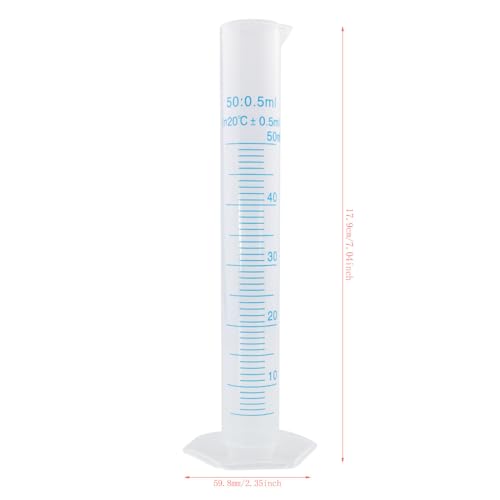 2PCS Blue Graduated 50ml Measuring Cylinder Plastic Transparent Measuring Cylinder Beaker Tube Diameter 1inch Scientific Experiment Liquid Flask for Laboratory Testing Teaching Tool