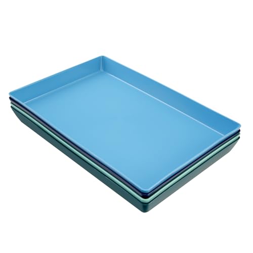 US Acrylic Coastal Plastic Serving Trays (Set of 4) 15” x 10” | Large Unbreakable Reusable Rectangular Party Platters | Serve Appetizers, Fruit, Veggies, & Desserts | BPA-Free & Made in USA - color: Coastal