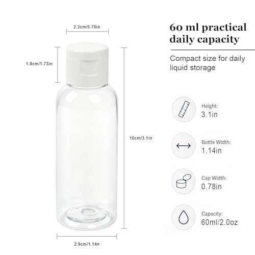 TRENDBOX 6 Pack Plastic Empty Bottles with Flip Cap for Shampoo, Lotions, Liquid Body Soap, Cream (2 oz / 60 ml) - size: 6 Pack (2 oz)