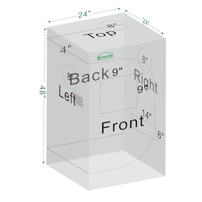 2x2 Green Hut Grow Tent 24"x24"x48" 600D Mylar Hydroponic Grow Tents - size: 24"x24"x48"