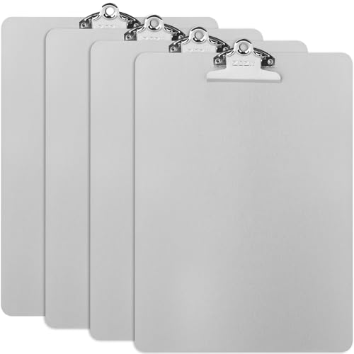 ZCZN Metal Clipboard, 4 Pack Heavy Duty Aluminum Clipboards 12 x 9 Inches, A4 Letter Sizer Document Holder with High Capacity Clip, Suitable for School, Office, Jobsite or Medical Staff, Silver - color: Silver