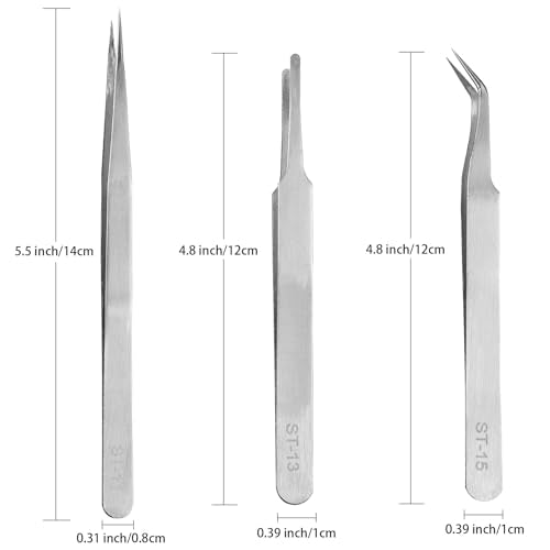 Precision Tweezers Set,Upgraded Stainless Steel of Craft Tweezers - Extra Fine,Angled,Blunt Tips for Electronics,Hobby, Industrial,Laboratory Work,Jewelry-Making,Model,Cooking