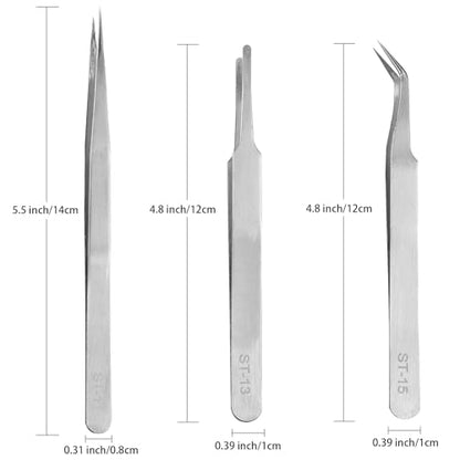 Precision Tweezers Set,Upgraded Stainless Steel of Craft Tweezers - Extra Fine,Angled,Blunt Tips for Electronics,Hobby, Industrial,Laboratory Work,Jewelry-Making,Model,Cooking