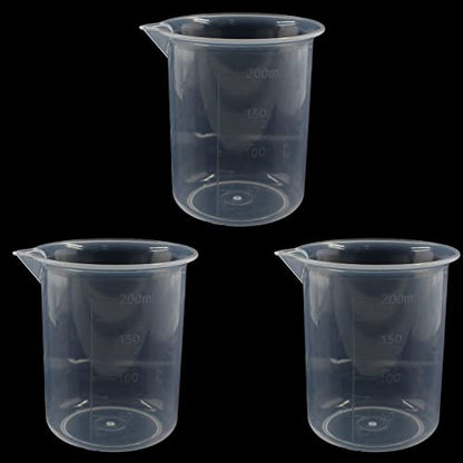 Waziaqoc 200ml/6.8oz Plastic Graduated Beaker, Transparent, 3 Pack - color: 3pcs, size: 200 ml