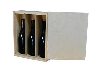 Wooden 3 Bottle Large Slide Top Box, Inside Dimensions 14 x 12 x 4″