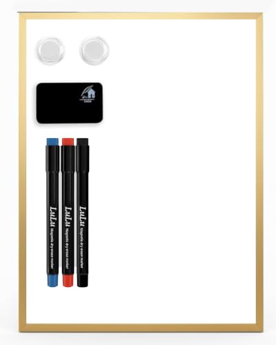 Magnetic Dry Erase Board 12 x 16 Inch with Foldable Stand, 2 Markers & Magnetic Eraser, Portable Gold Whiteboard for Wall Mount or Tabletop Use - style: Gold Stand + Planner