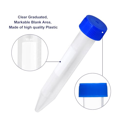 10mL Centrifuge Tubes,200 PCS Conical Tubes Sterile/2Bag Pack,Leak-Proof Screw Caps(Blue), Plastic Container with Write Marks, Non-pyrogenic, DNase/RNase Free - size: 10ml-Blue