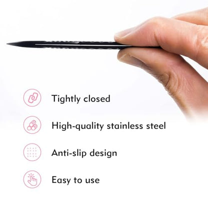 VEYES INC Lash Tweezers for Eyelash Extensions,High Precision Tweezers for Individual Classic and Volume Lash,Stainless Steel Tweezers-45 Degree - style: Noir N2