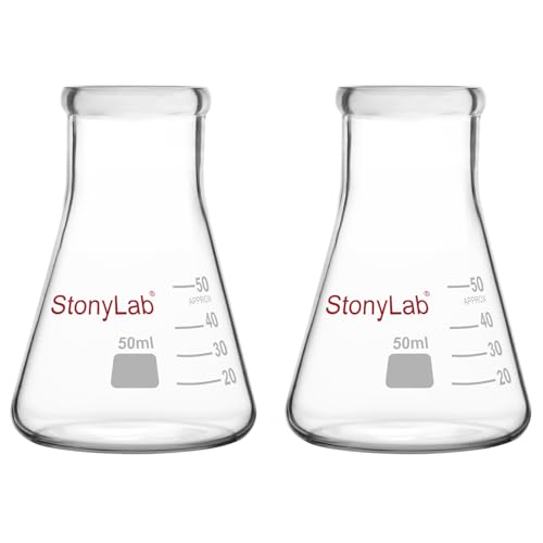 stonylab Erlenmeyer Flasks, 2 Pack 50 ml Narrow Mouth Heavy Wall Borosilicate Glass Erlenmeyer Flask Laboratory Glassware - size: 50 ml