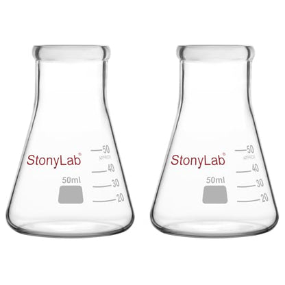 stonylab Erlenmeyer Flasks, 2 Pack 50 ml Narrow Mouth Heavy Wall Borosilicate Glass Erlenmeyer Flask Laboratory Glassware - size: 50 ml