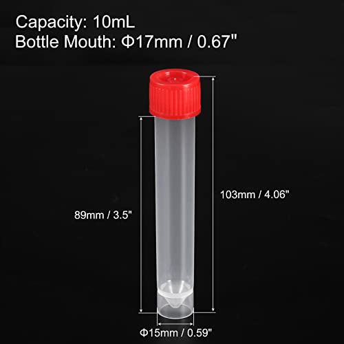 PATIKIL 10mL Plastic Test Tubes, 40 Pack Frozen Test Tube Vial Container Storage Screw Cap for Lab Laboratory Science, Red Clear - color: Red, size: 10mL