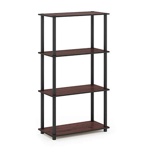 Furinno Turn-N-Tube Toolless 4-Tier Storage Shelves, Dark Cherry - color: Dark Cherry/Black, size: 4-Tier Round Tube
