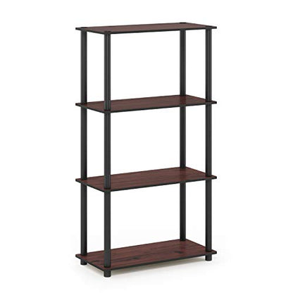 Furinno Turn-N-Tube Toolless 4-Tier Storage Shelves, Dark Cherry - color: Dark Cherry/Black, size: 4-Tier Round Tube