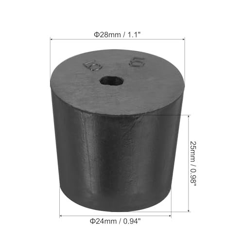 MECCANIXITY Rubber Tapered Plug 24mm to 28mm Solid Test Tubes Bungs Stopper with Hole Black for Lab Home 8 Pieces - size: 24mm-28mm
