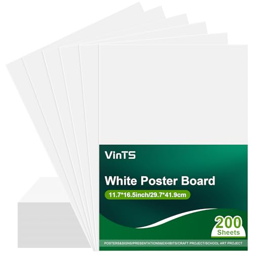 VinTS 200Pcs White Poster Board, 11.7" x 16.5" White Poster Paper 230GSM - color: White, size: 200 Pack 11.7x16.5