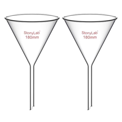 StonyLab 2-Pack Glass Heavy Wall Funnel Borosilicate Glass Funnel, Short Stem 180mm Diameter, 170mm Stem Length - size: D180-L170 mm