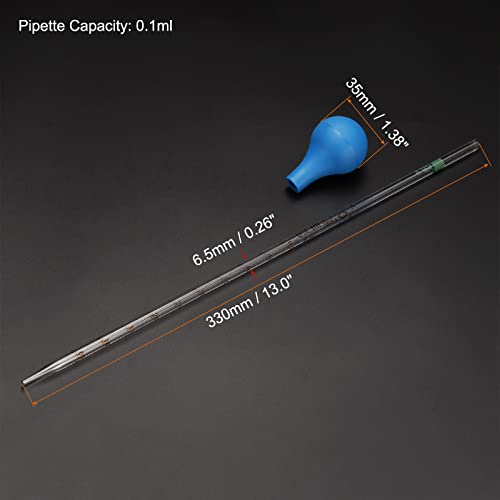 PATIKIL Graduated Dropper Pipettes Kit, 2pcs 0.1ml Borosilicate Glass Pipette with Rubber Cap for Transfer Liquid for Lab, Chemistry, Clear - size: 0.1ml