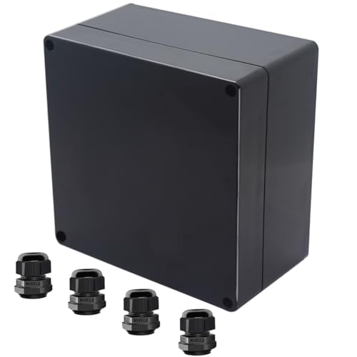 Project Box ABS Black Electrical Boxes IP65 Outdoor Waterproof Box Electronic Junction Box Power Enclosure with Cable Glands for DIY Project 6.3 x 6.3 x 3.54 inch (160x160x90mm) - size: 6.3"x6.30"x3.54"