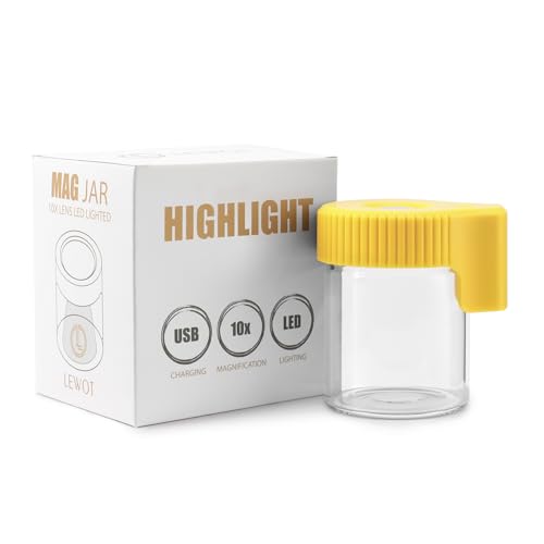 Magnifying Viewing Jar with LED Light, Airtight Transparent Glass Storage Jars, Rechargeable LED Lit Lid Container (Yellow) - color: Yellow