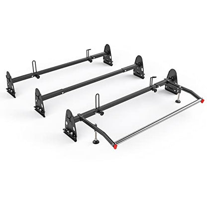 Model RX27 Fullsize Steel Three-Bar Van Ladder Roof Racks with Middle Adjustable Bar and Cargo Roller - Black - color: Black, size: 3 Bars