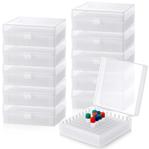 Kingdder 10 Pack 100 Holes Centrifuge Tube Cryogenic Storage Box with Snap Clasp Polypropylene Freezer Box Centrifuge Tubes Holder Rack with Lid Fit 0.5/1.5/2.0 ml for Lab Vial Storage(White) - color: White