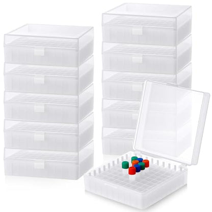 Kingdder 10 Pack 100 Holes Centrifuge Tube Cryogenic Storage Box with Snap Clasp Polypropylene Freezer Box Centrifuge Tubes Holder Rack with Lid Fit 0.5/1.5/2.0 ml for Lab Vial Storage(White) - color: White