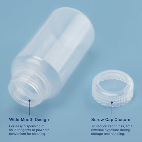 Labasics 2-Pack Wide Mouth Reagent Bottles, Polypropylene, Acid and Base Resistant, Leakproof Cap for Solvent Storage in Laboratory, 250 ml - size: 250 ml