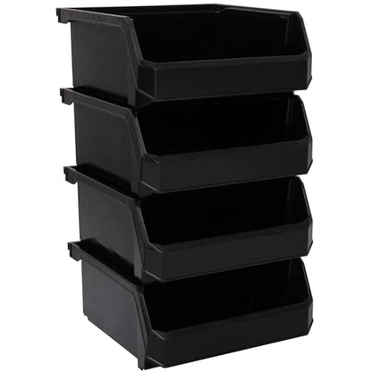 ReadySpace Medium-Wide Stackable Plastic Storage Bins, 4-Pack, Black - color: Black, size: Medium-Wide, 4-Pack