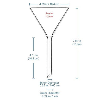stonylab 1-Pack Glass Funnel, Heavy Wall Borosilicate Glass Funnel, 100mm Diameter and 100mm Stem Length - size: 100mm Diameter and 100mm Stem