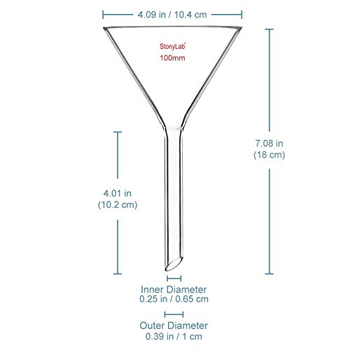 stonylab 1-Pack Glass Funnel, Heavy Wall Borosilicate Glass Funnel, 100mm Diameter and 100mm Stem Length - size: 100mm Diameter and 100mm Stem