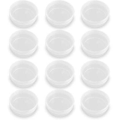 12 Pack 1.69 oz Clear Storage Box Round Organizer (2.64 x 1.02 inch) with Lid for Earplugs Tiny Bead Dices and Other Craft Accessories - size: 50 ml (2.64" x 1.02")