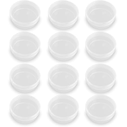 12 Pack 1.69 oz Clear Storage Box Round Organizer (2.64 x 1.02 inch) with Lid for Earplugs Tiny Bead Dices and Other Craft Accessories - size: 50 ml (2.64" x 1.02")