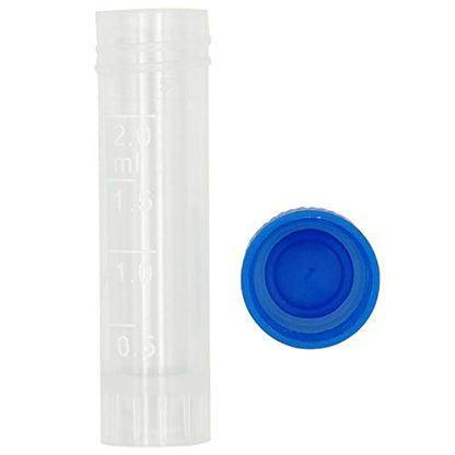 100 Pieces 2ml Plastic Graduated Vial Tube with Screw Caps, Test Tubes Small Test Sample Vial Storage Container for Lab (Blue) - color: Blue