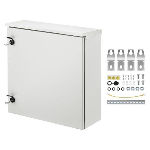 VEVOR Electrical Enclosure, 24'' x 24'' x 8'', NEMA 4 Outdoor Enclosure, IP65 Waterproof & Dustproof Cold-Rolled Carbon Steel Hinged Junction Box for Outdoor Indoor Use, with Rain Hood - size: 24'' x 24'' x 8''