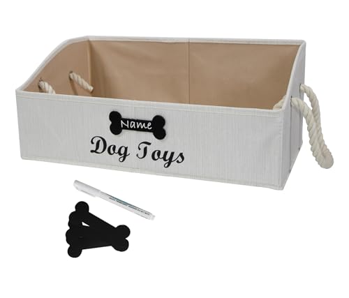 Geyecete Large Dog Toys Storage Bins-Foldable Fabric Trapezoid Organizer Boxes with Cotton Handle,Can be Personalized,Collapsible Basket(Beige-Dog) - color: Beige(Personalized)