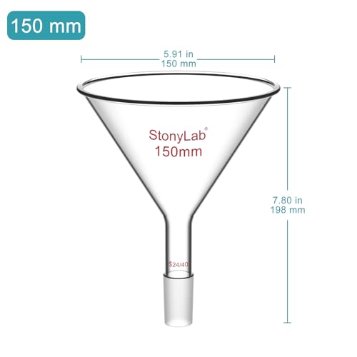 stonylab Glass Short Stem Powder Funnel with 150 mm Top Outer Dimension and 24/40 Inner Joint, for Chemical Laboratory Use Only