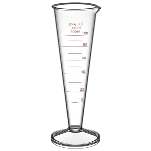 stonylab Graduated Cylinder, 1-Pack Borosilicate Glass Conical Measuring Cylinder Beaker with Wide Mouth and Pour Spout for Precise Measurement, 100 ml - size: 100 ml