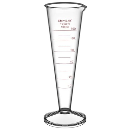 stonylab Graduated Cylinder, 1-Pack Borosilicate Glass Conical Measuring Cylinder Beaker with Wide Mouth and Pour Spout for Precise Measurement, 100 ml - size: 100 ml