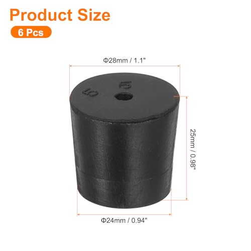 uxcell 6 Pcs 1-Hole Rubber Stopper, Tapered Lab Seal Tube Stopper Plug for Test Tube Flasks Glass Containers Industry and Laboratories, 28x24x25mm Black - size: 28x24x25mm