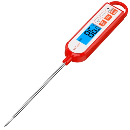 Digital Instant Read Meat Thermometer Kitchen Cooking Food Candy Thermometer for Oil Deep Fry BBQ Grill Smoker Thermometer by AikTryee - color: Red-SR806
