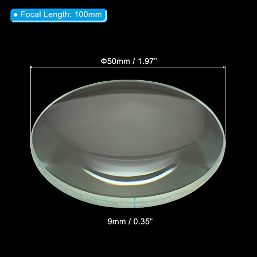 PATIKIL 4" (100mm) Focal Length Double Convex Lens, 50mm Diameter 9mm Height Glass Optically Polished Round Edges Lens for Physics Experiment, Clear