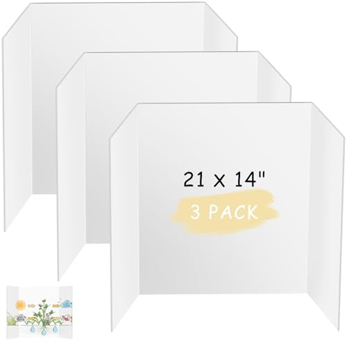 HAUTOCO 3 Pcs Small Trifold Poster Board 21'' x 14'' Project Boards - color: White, size: 21 x 14 inches