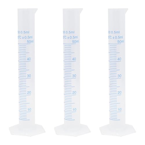 3Pcs 50ml Clear Plastic Cylinder Measuring Cup, Blue Scale Line