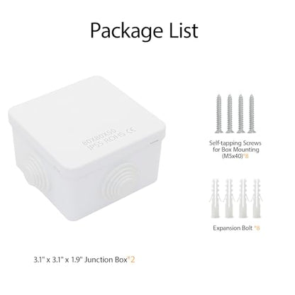 LeMotech Junction Box, ABS Plastic IP55 Water Resistant and Dustproof, Universal Electrical Enclosure, Outdoor and Indoor Project Box, Outer Size 3.1" x 3.1" x 1.9", White (Pack of 2) - size: 3.1" x 3.1" x 1.9" (2pc)