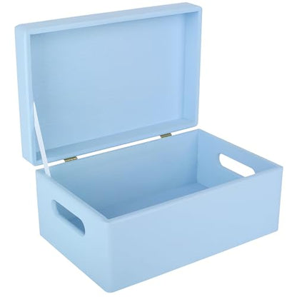 Creative Deco Large Blue Wooden Box Storage with Hinged Lid - color: Blue, size: L | Handles