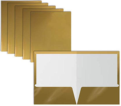 Better Office Products 2 Pocket Glossy Laminated Metallic Gold Paper Folders, Letter Size, 25 Pack, Paper Portfolios Box of 25 - color: Metallic Gold